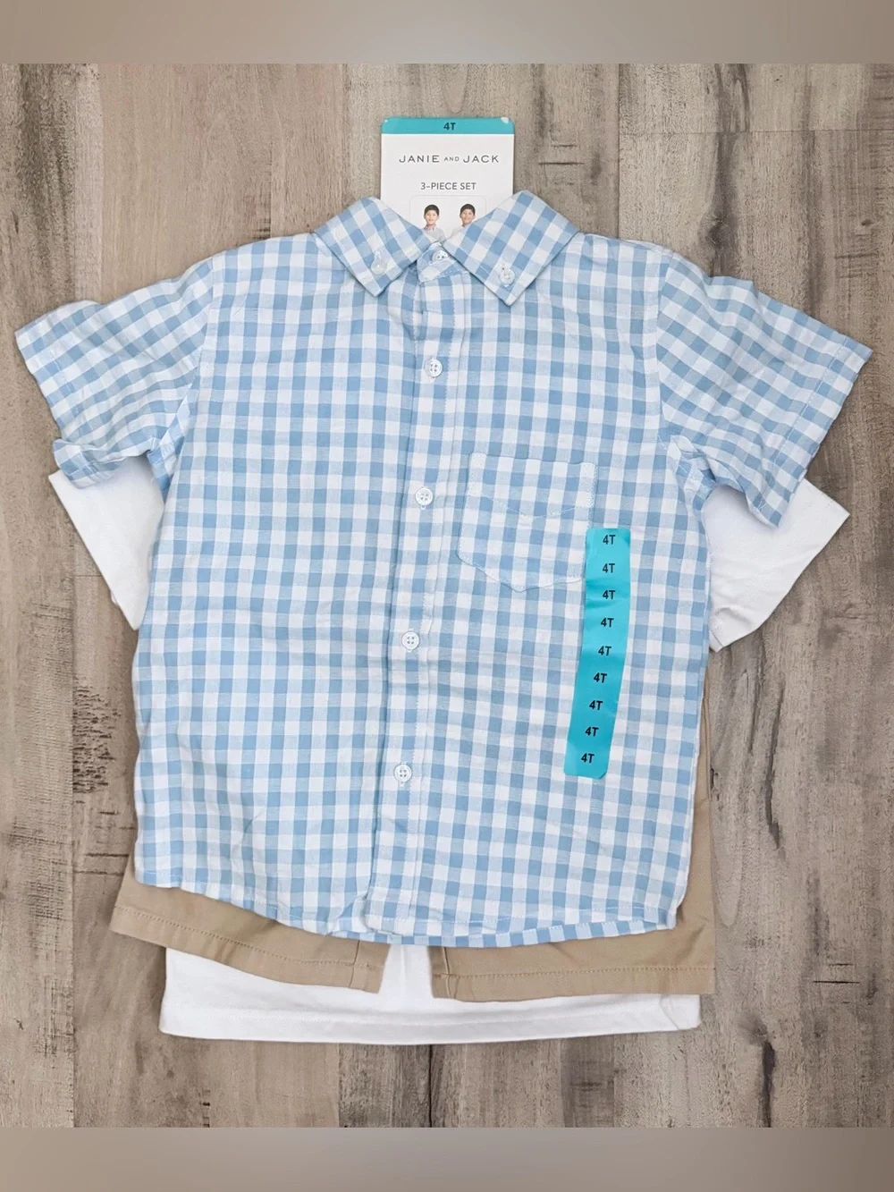 New Janie &Jack Kids Boys 3-Piece Tan Shorts Set Size 4T